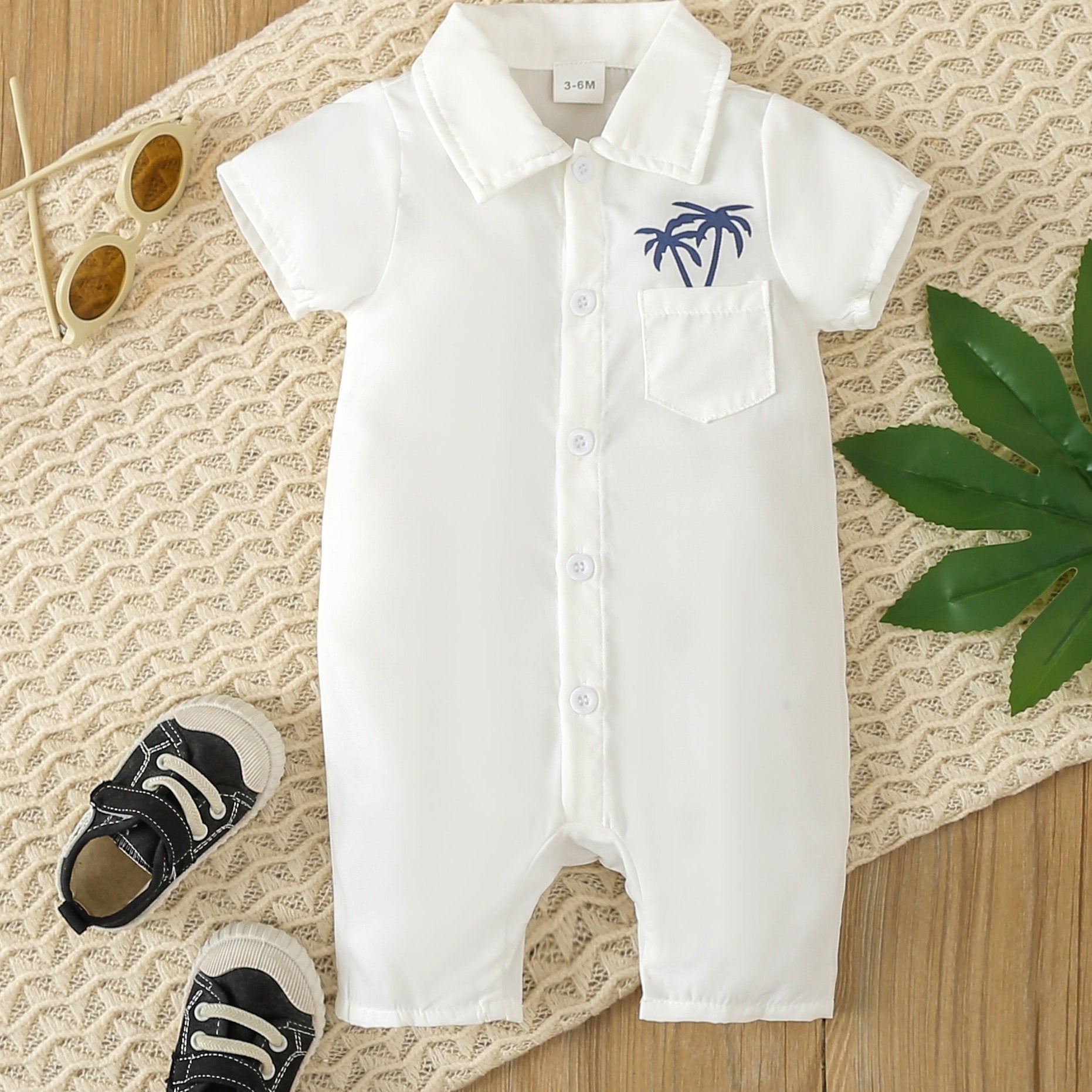 Coconut Tree Graphic Baby Girls Jumpsuit