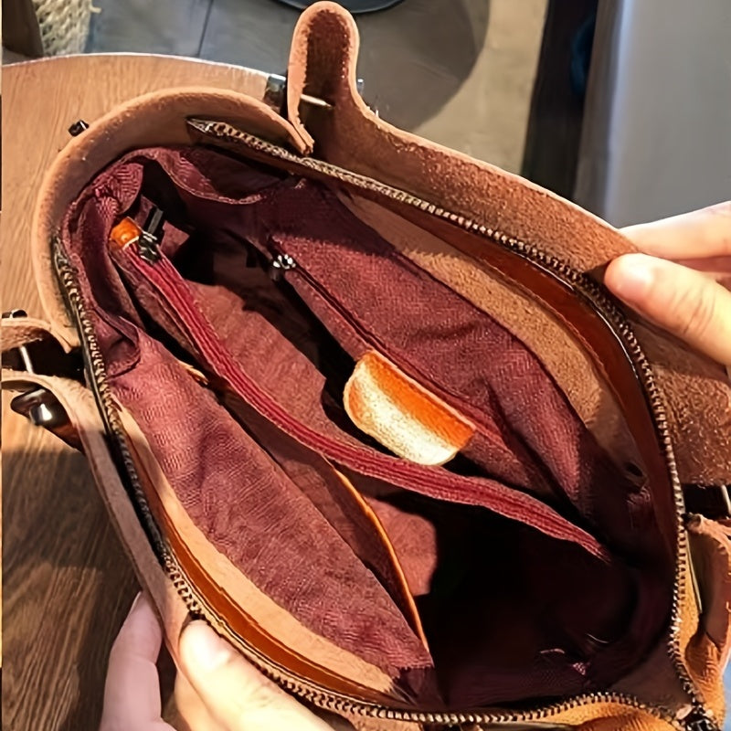 Classic Vintage Leather Tote Bag Solid Crossbody Bag Women's Office & Work Purse