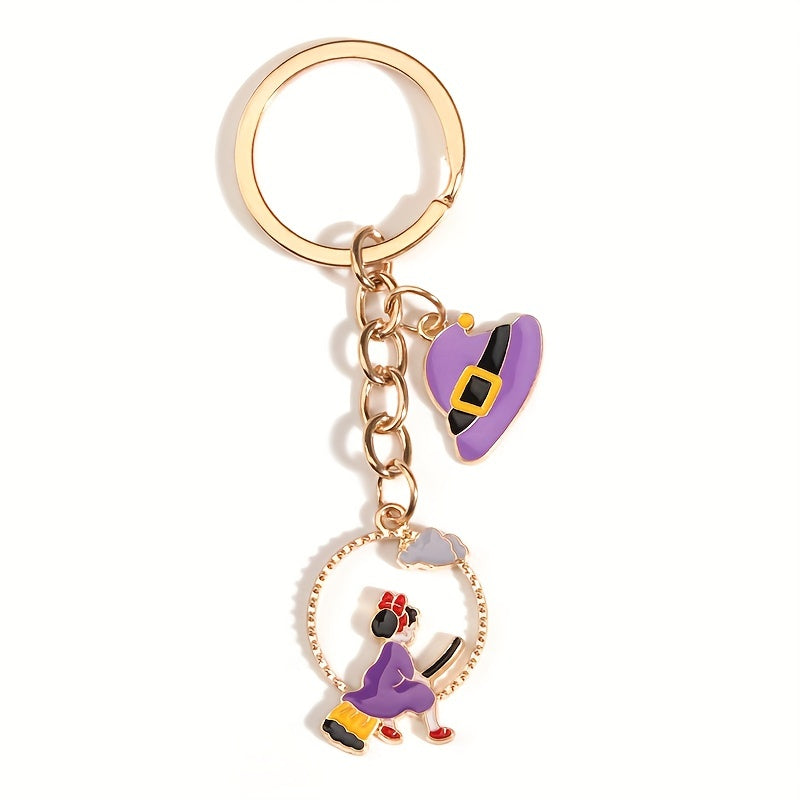 Halloween Keychain Witch Pattern Enamel Painted Key Ring Pendant