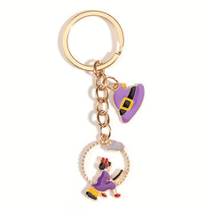 Halloween Keychain Witch Pattern Enamel Painted Key Ring Pendant