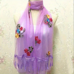 Lace Tassel Double Layer Gauze Scarf Embroidered Thin Shawl