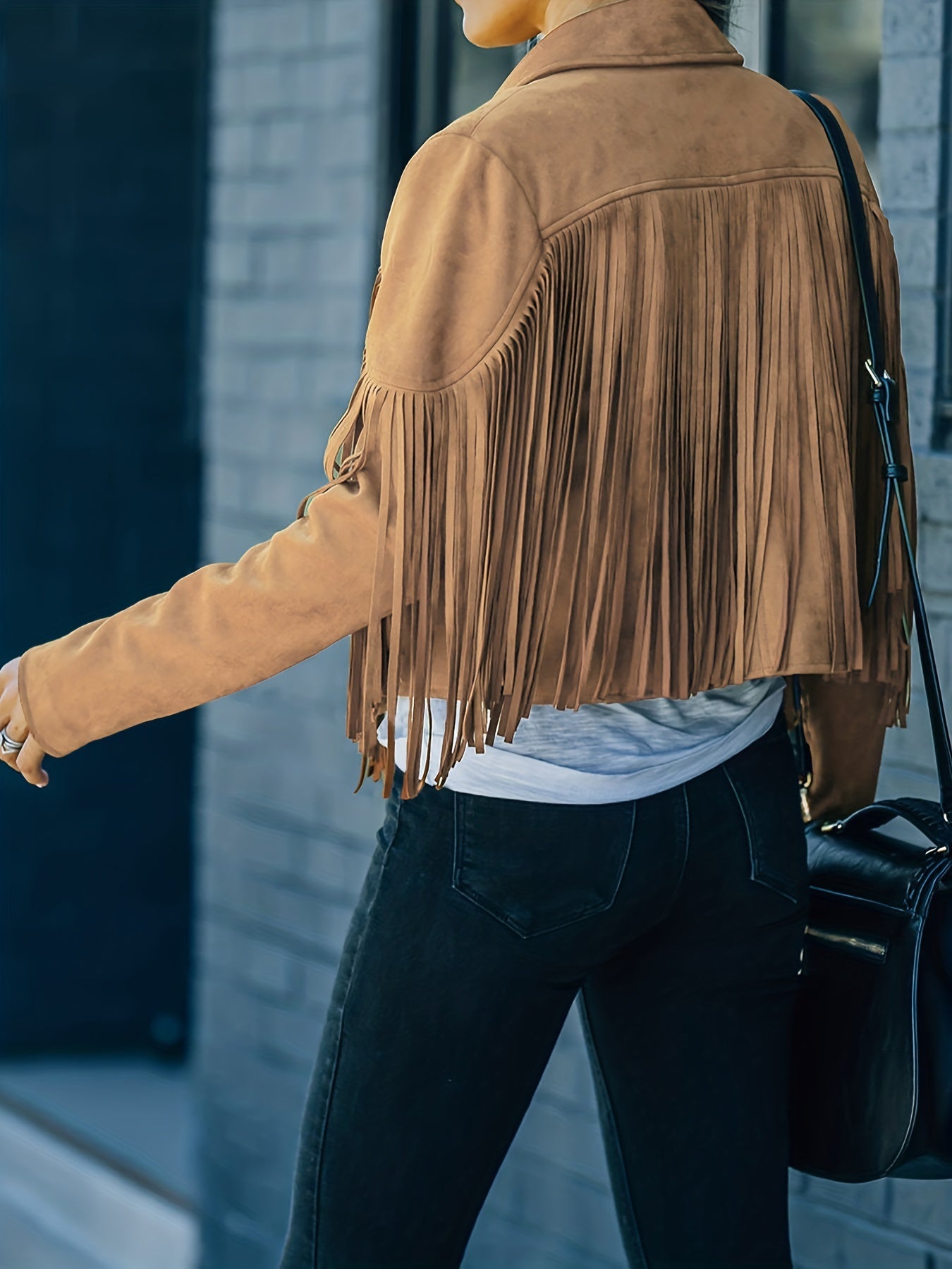 Tassel Cropped Jacket Open Front Long Sleeve Outerwear