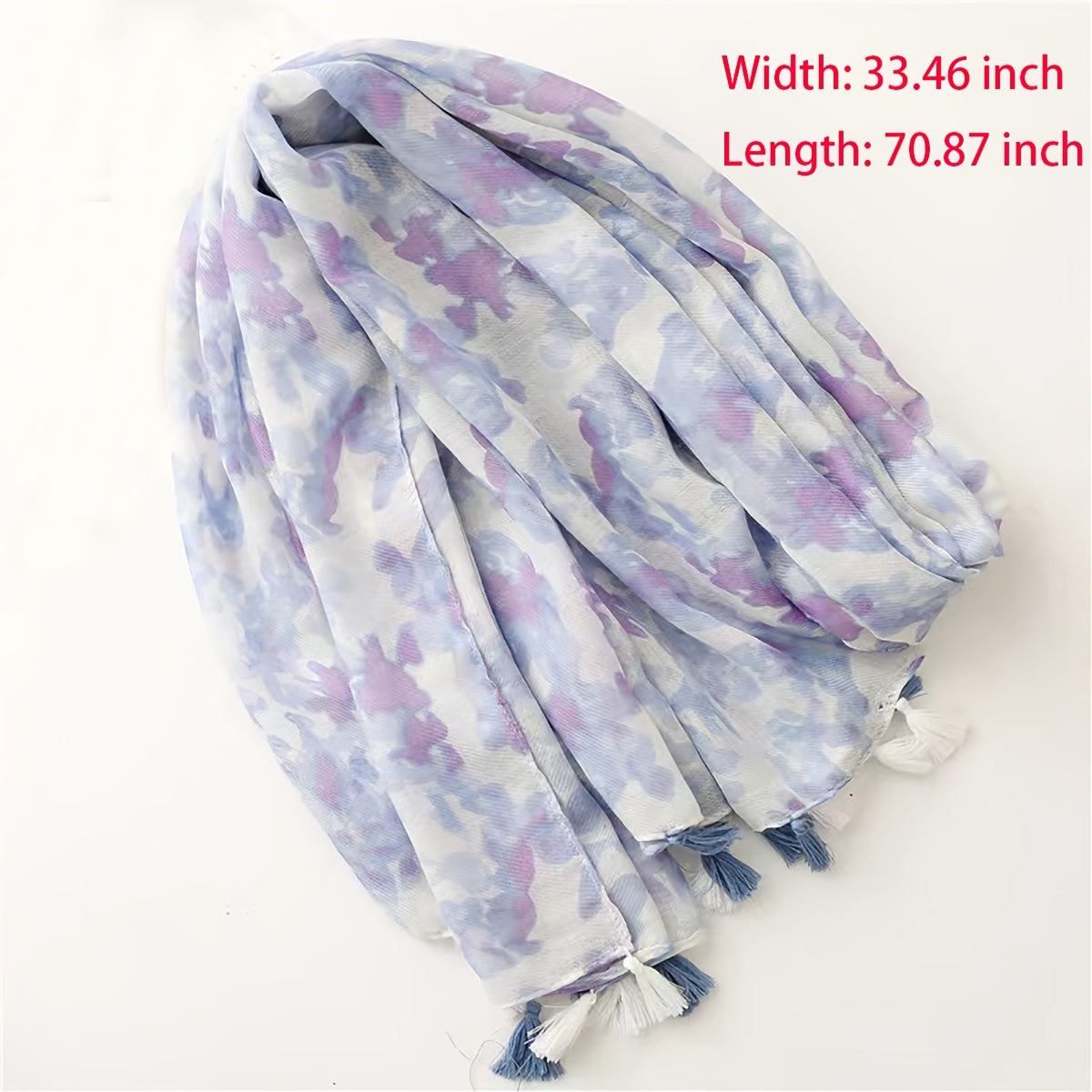Light Purple Floral Scarf Shawl Breathable Tassel Warm Neck Scarf