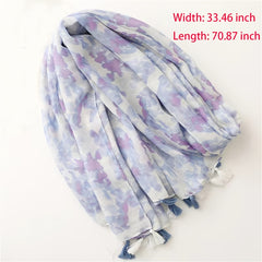 Light Purple Floral Scarf Shawl Breathable Tassel Warm Neck Scarf