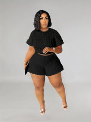 Women's Plus Puff Sleeve Crop Top & Shorts Set