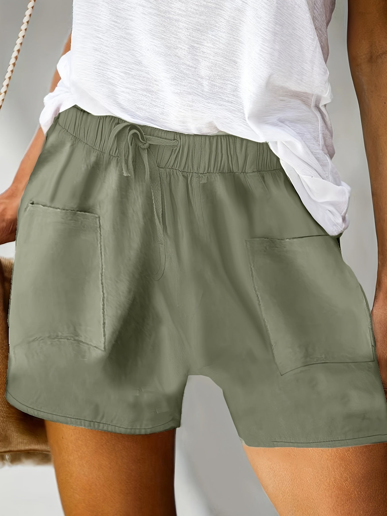 Solid Drawstring Shorts Casual Elastic Waist Wide Leg Shorts Women's Clothing