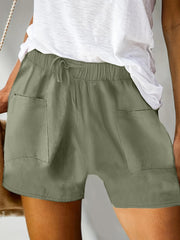 Solid Drawstring Shorts Casual Elastic Waist Wide Leg Shorts Women's Clothing