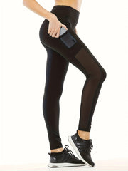 Mesh Contrast Yoga Pants With Pocket Running Leggings