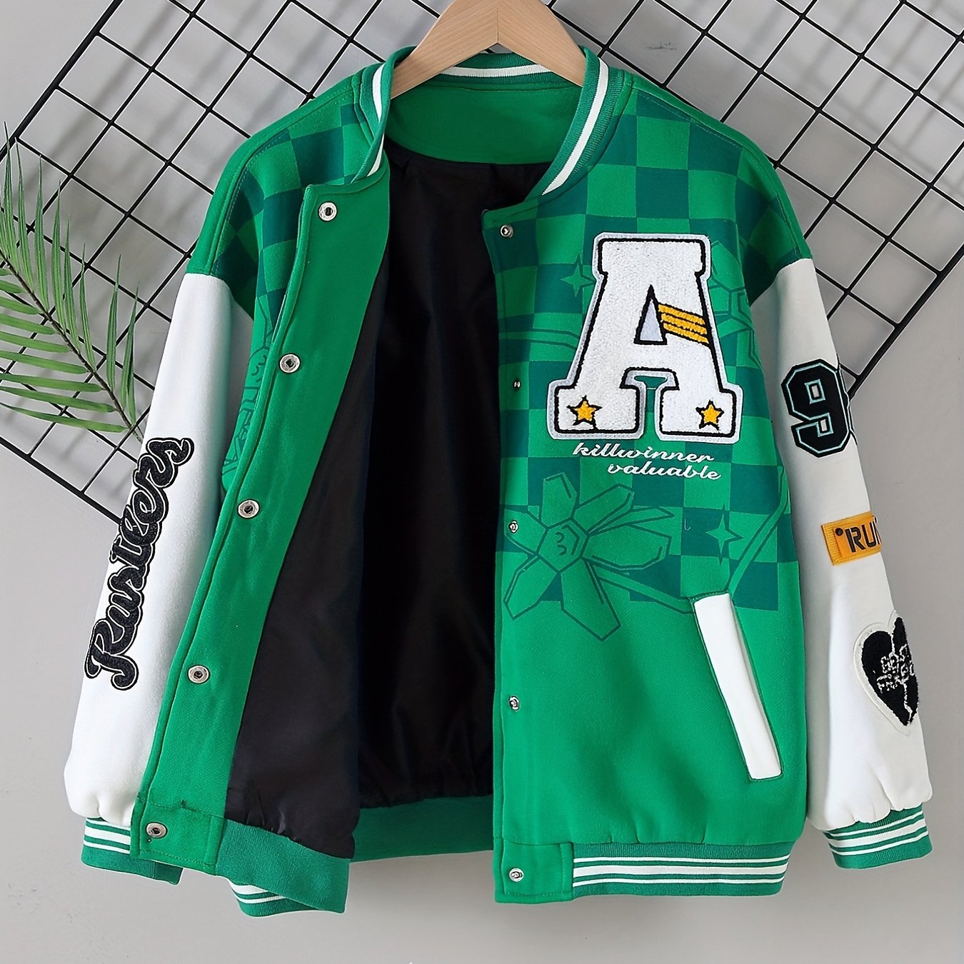 Girls' Letter Graphic Varsity Jackets Long Sleeve Baseball Uniform