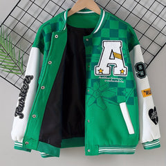 Girls' Letter Graphic Varsity Jackets Long Sleeve Baseball Uniform