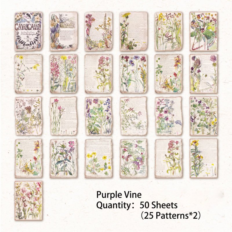 50 Sheets Vintage Scrapbook Paper Retro Collection DIY Craft Paper