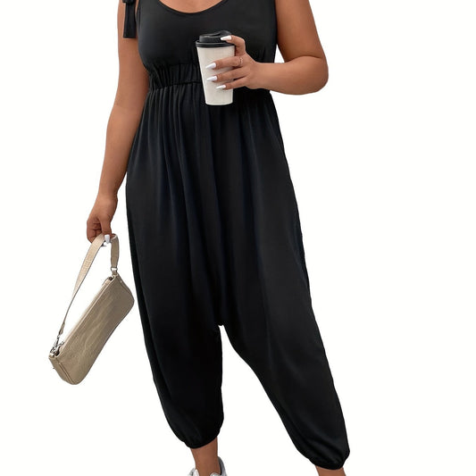 Casual Tank Jumpsuit Women's Plus Plain Tie Shoulder
