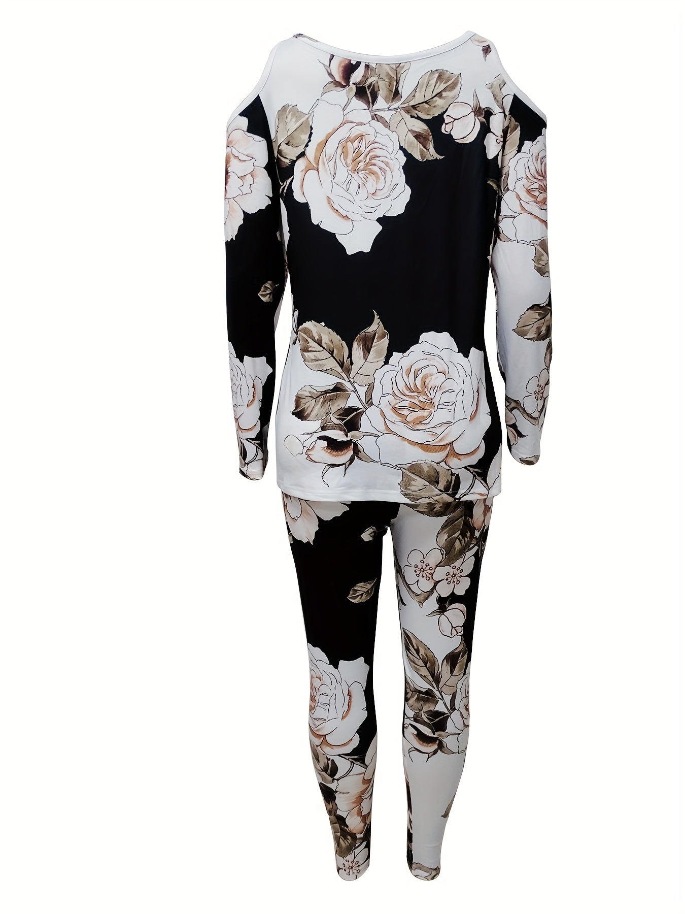 Floral Print 2pc Set Cold Shoulder Tops & Leggings Outfit