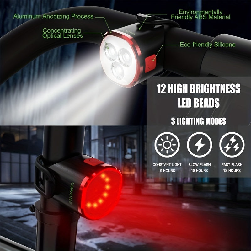 Bike Lights Set Front Rear LED Lamps IPX6 Rechargeable Back Light