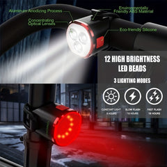 Bike Lights Set Front Rear LED Lamps IPX6 Rechargeable Back Light