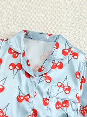 Girls Cherry Print Short Sleeve Shorts Pajama Set