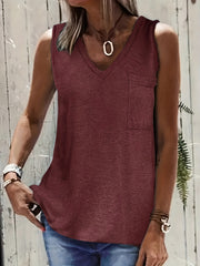 Casual V Neck Tank Top with Pocket for Women
