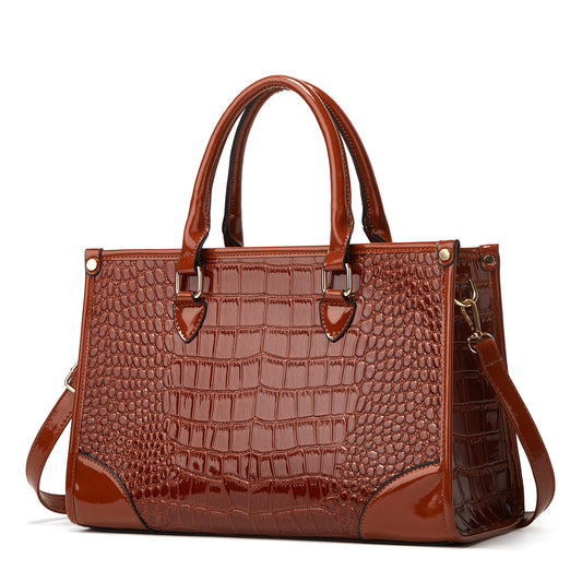Crocodile Pattern Tote Bag Solid Handbag Classic Satchel Work Women's Bag