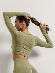 Moisture Wicking Yoga Cropped Top Long Sleeve Thumb Holes