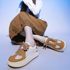 Women's Leather Hollowed Sports Sandals Flat Soles Outdoor Wear