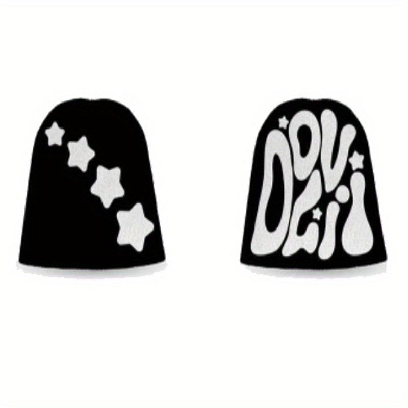 Y2K Unisex Knit Beanie Cap Solid Letter Star Jacquard Skull Hat H