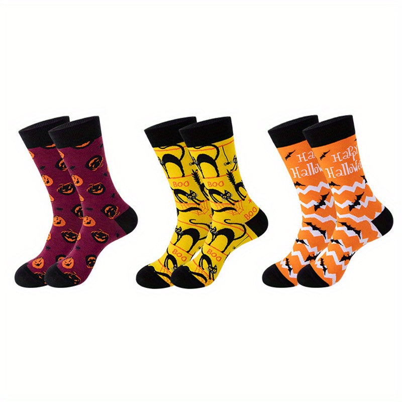 3 Pairs Halloween Cartoon Mid Calf Socks Unisex Friends Gift