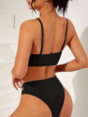 Solid Scoop Neck Bikini Set Spaghetti Strap Swimwear