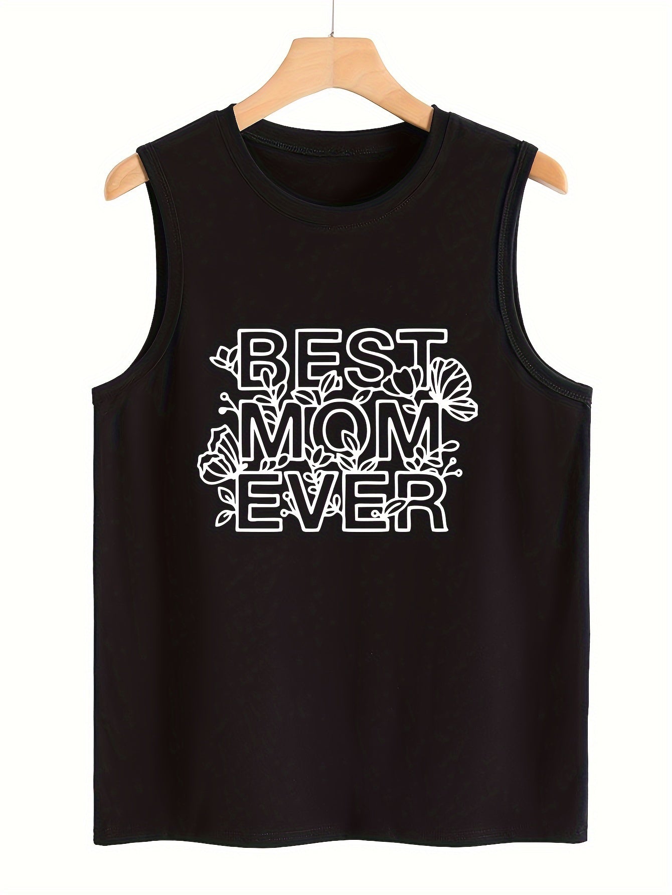 Letter & Flower Print Crew Neck Tank Top