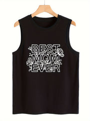 Letter & Flower Print Crew Neck Tank Top