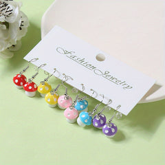5 Pairs Colorful Mushroom Earrings Set for Kids Teen Girls Women