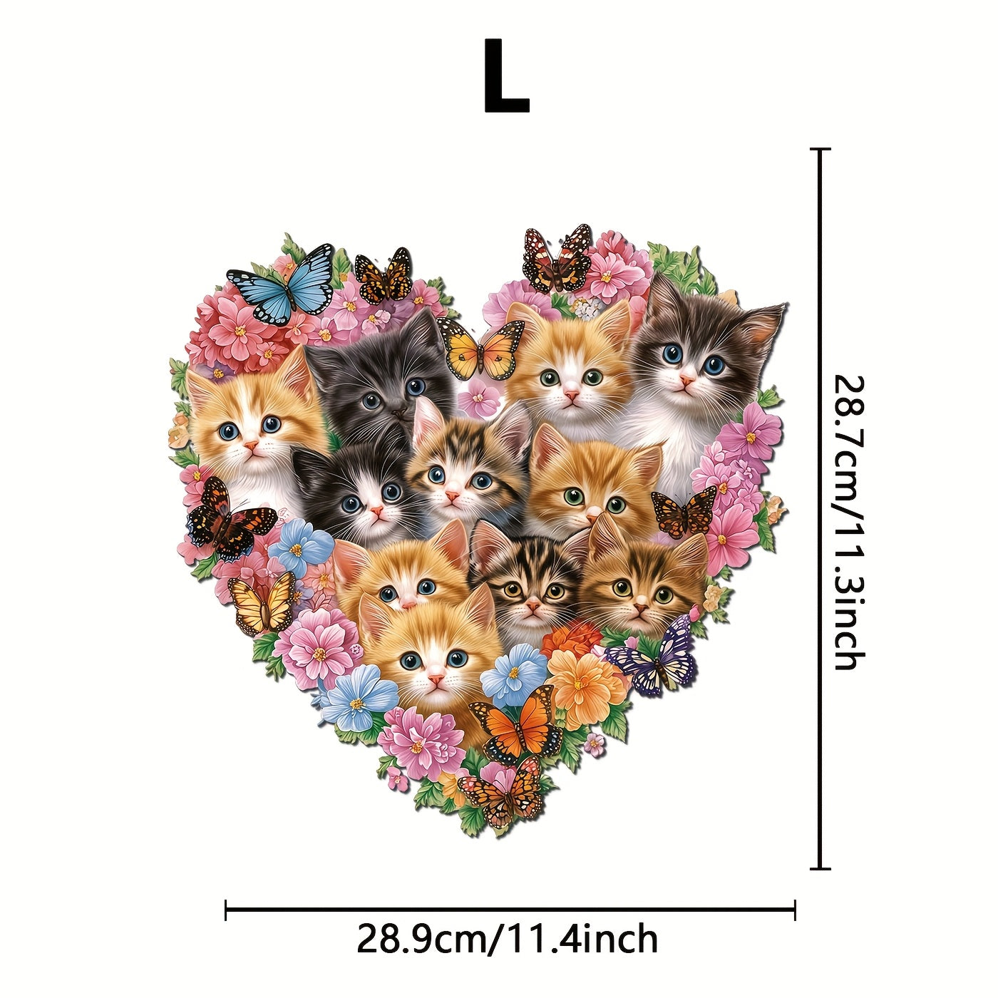 Heart Shaped Floral Kitten Family Wooden Puzzle