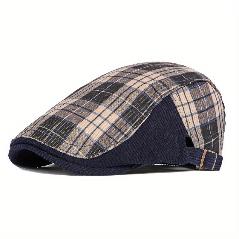 Stylish Corduroy Berets Plaid Newsboy Cap Cabbie Caps Duckbill Visor