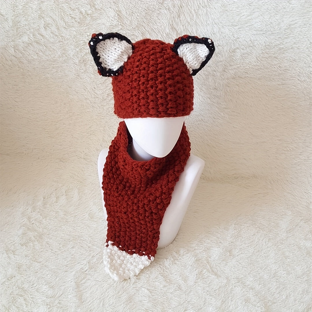 Kids Cartoon Squirrel Hat & Scarf Set