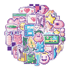 48pcs Cartoon Pixel Waterproof Stickers DIY Luggage Notebook Decor