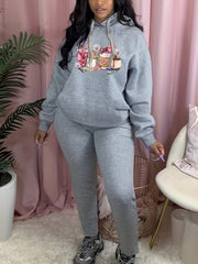 Women's Plus Coffee Print Hoodie & Sweatpants Set