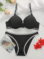 Letter Print Bra & Panties Set Women's Lingerie