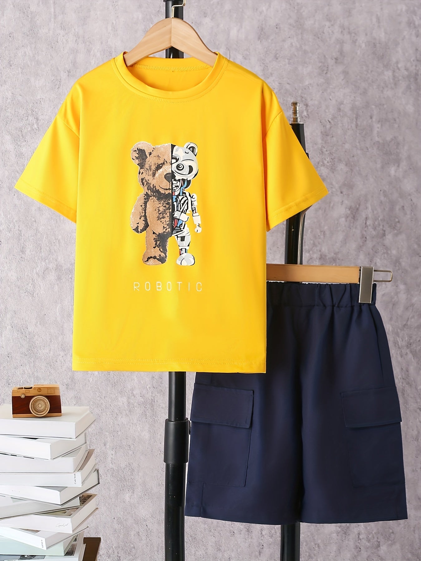 Boys Bear Graphic T-Shirt & Cargo Shorts Set