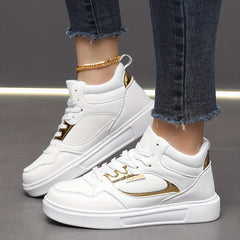 Faux Leather High Top Flat Skate Shoes Casual Versatile Wear Resistance Non Slip