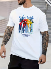 Tropical Retro Letter Print Men's Graphic Crew Neck T shirt