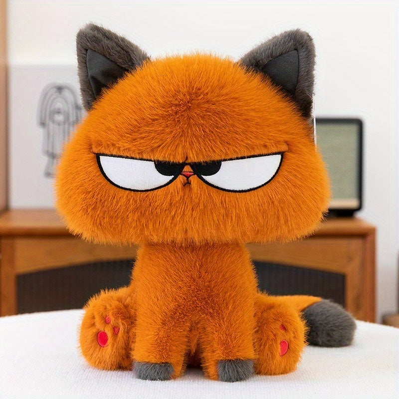 Cartoon Cat Plush Toy with Glasses Soft Polyester Stuffed Animal Light Beige