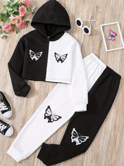 Girls Butterfly Print Hoodie & Sweatpants Set