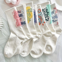 7 Pairs Letter Print Socks Comfy & Breathable Mid Tube Socks Women's Stockings