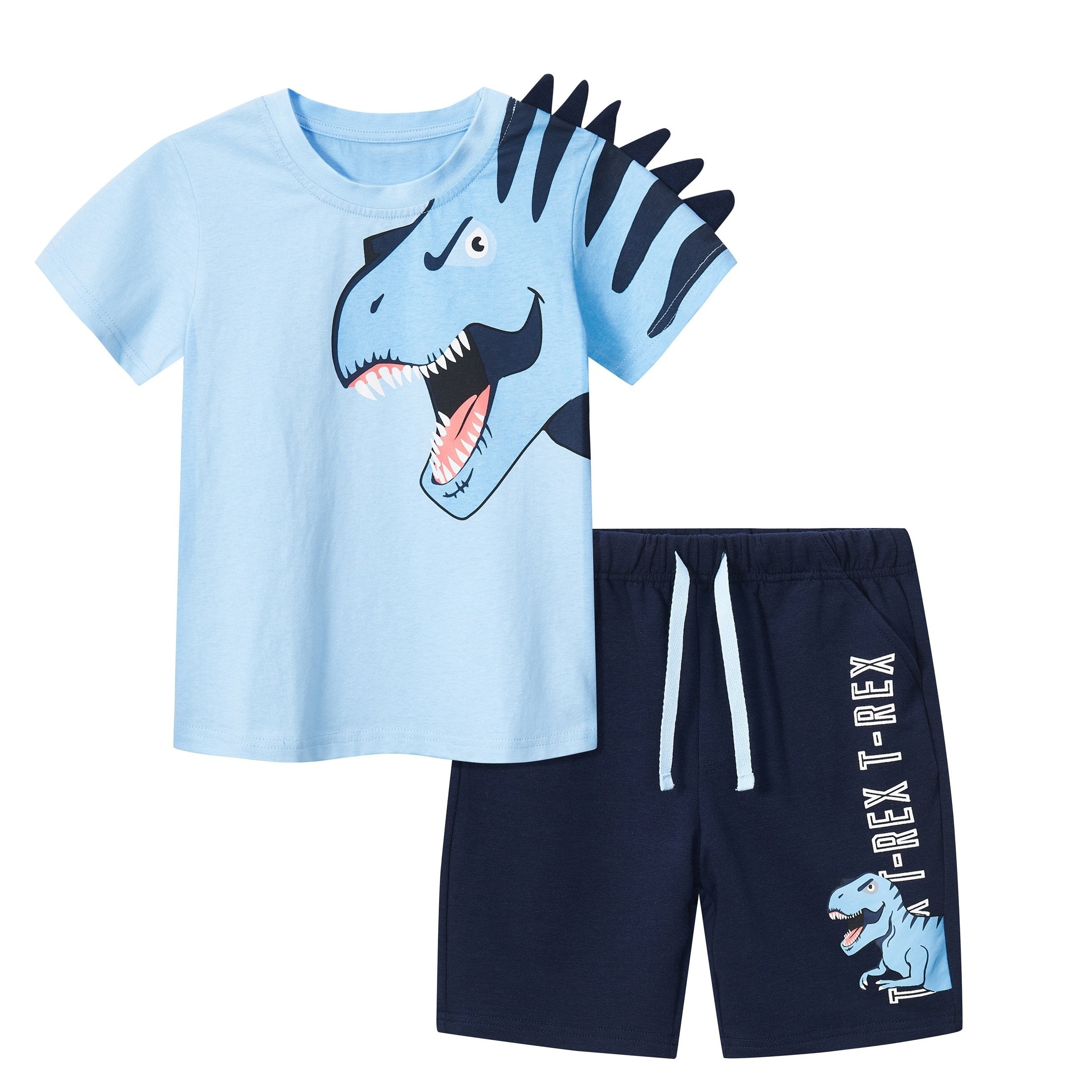Boys T rex Dinosaur Graphic Casual Outfit Tee & Shorts for Summer