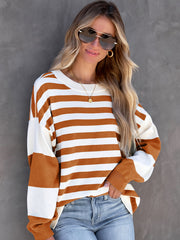 Striped Pullover Crew Neck Sweatshirt for Fall & Winter Women's Clothing