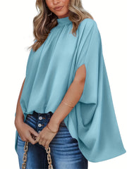 Casual Ruched High Collar Loose Blouse Women's Clothing