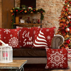 Red Christmas Throw Pillow Cover Tree Deer Snowman Merry Decoration