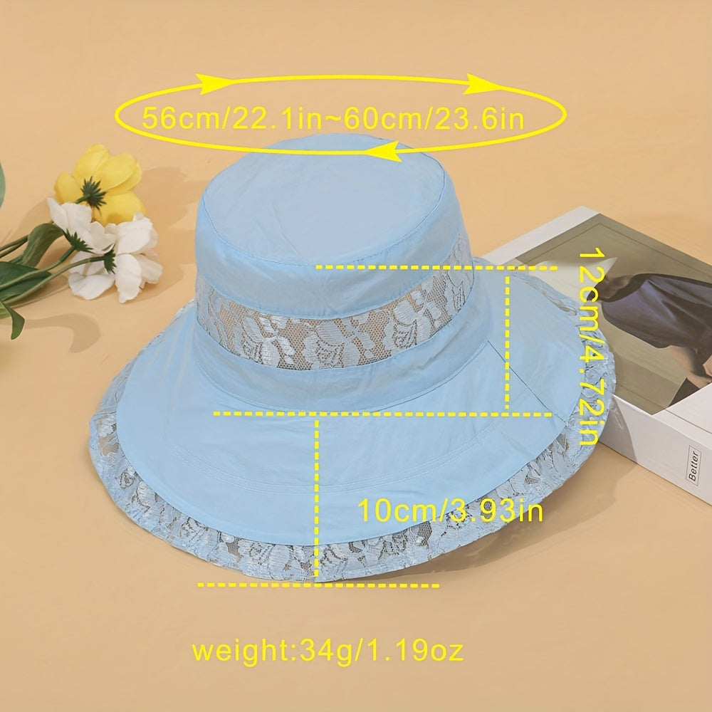 Lace Stitching Mesh Bucket Hat Wide Brim Thin Basin Hat
