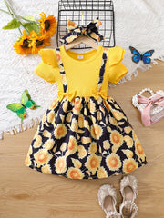 Toddler Girls Butterfly Graphic Suspenders Spliced Princess Dress