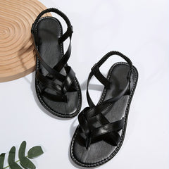 Women's Clip Top Flat Sandals Cross Strap Elastic Slip On Shoes