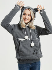 Cat Paw Pattern Pocket Hoodie Long Sleeve Hoodies